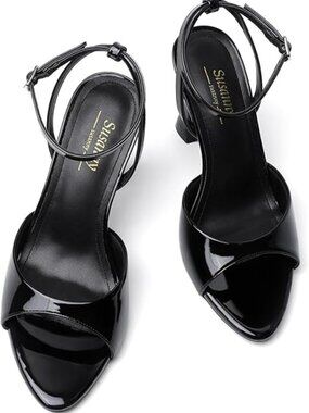 High Heels for Women Pointed Open Toe Strappy Chunky Block Heels Ankle Strap St